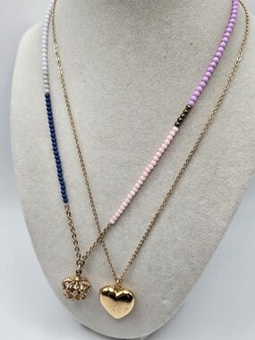 J. Crew Crewcuts Girl's Gold Tone Necklace Set Heart Locket Crown